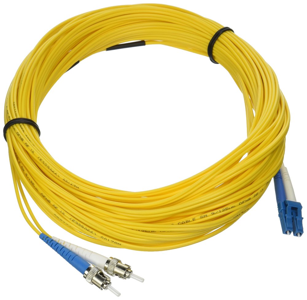 C2G 37484 OS2 Fiber Optic Cable - LC-ST 9/125 Duplex Single-Mode PVC Fiber Cable, Yellow (49.2 Feet, 15 Meters)
