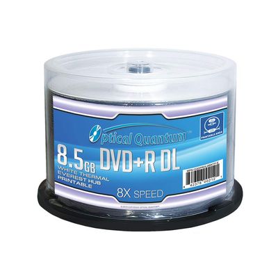 Optical Quantum 8X 8.5GB DVD+R Double Layer Blank Disc White Thermal Everest Hub Printable, 50 pcs