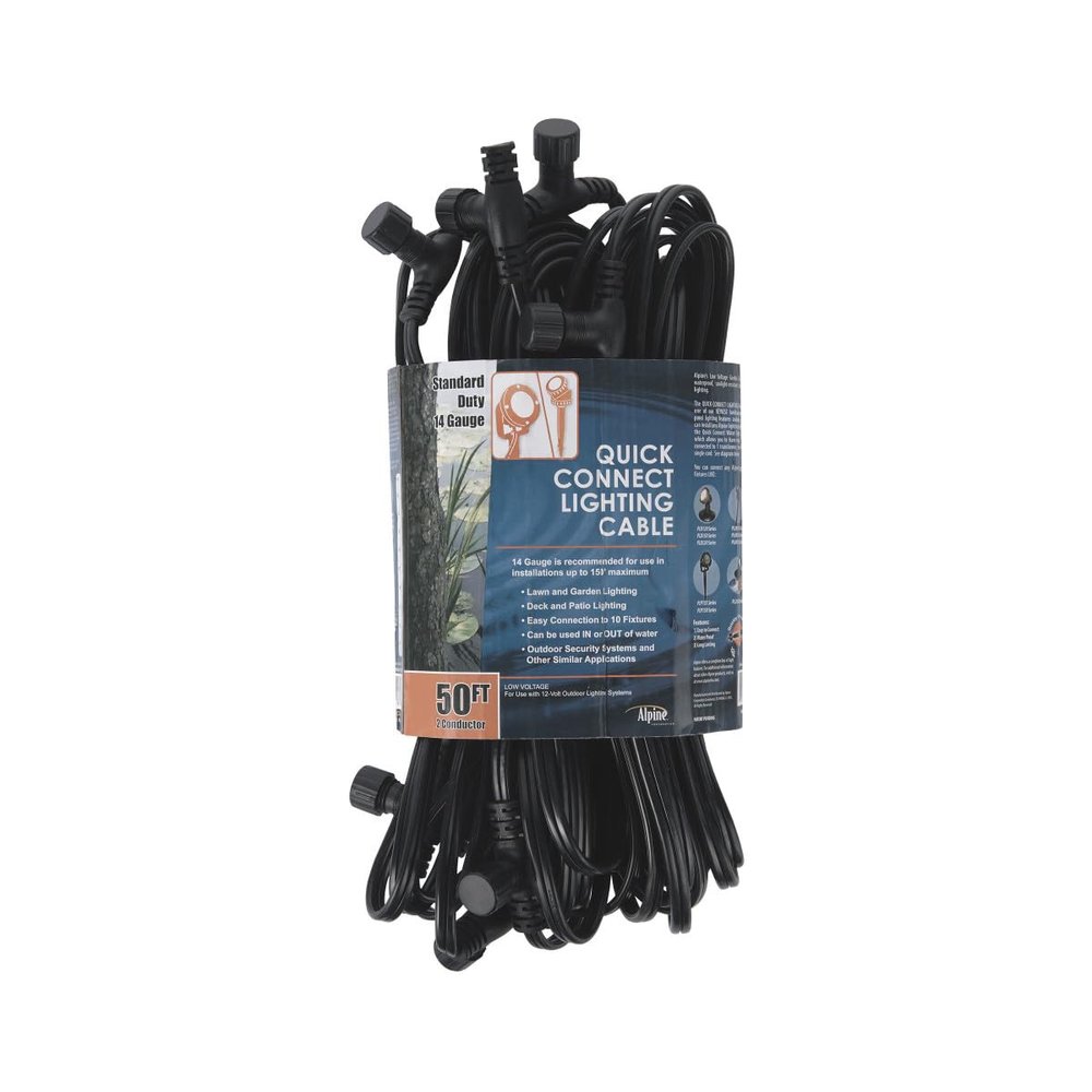 Alpine Corporation 50-Foot Quick-Connect Lighting Cable with 10 Sockets, Outdoor 14-Gauge Waterproof Landscape Light Extension Cord, 15m