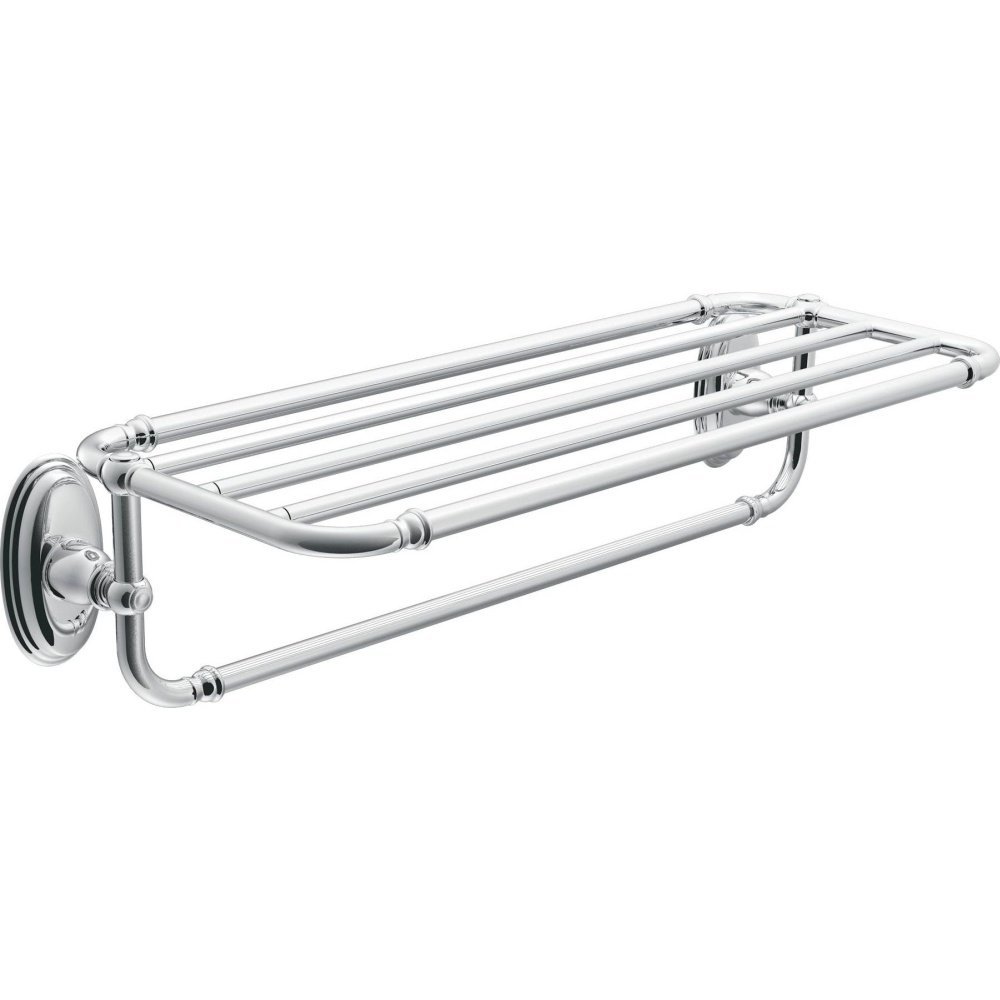 Moen YB5494CH Kingsley 24-Inch W x 9.6-Inch D Bathroom Hotel Towel Shelf, Chrome
